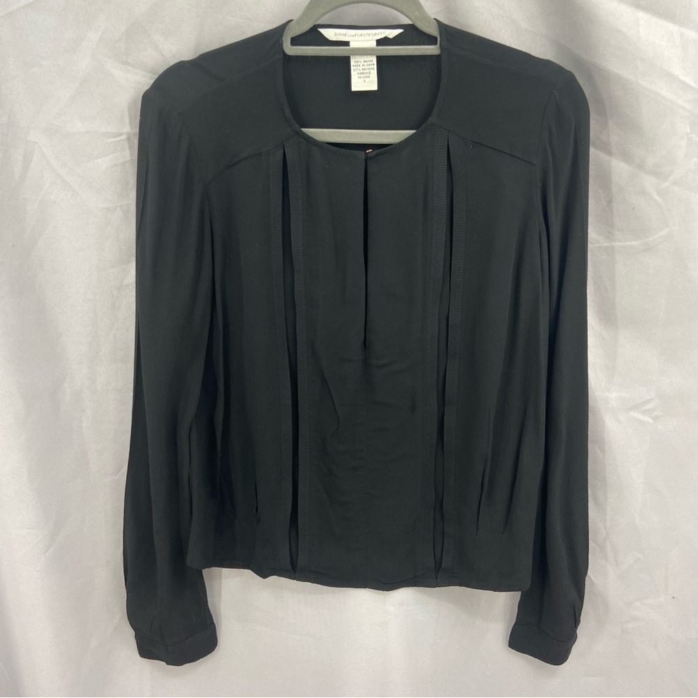 Diane‎ Von Furstenberg Black Long Sleeve Career Blouse Size 4